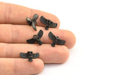 Tiny Black Owl, 3 Oxidized Brass Black Owl Necklace Pendants With 1 Loop (18x10mm) N0417 S360