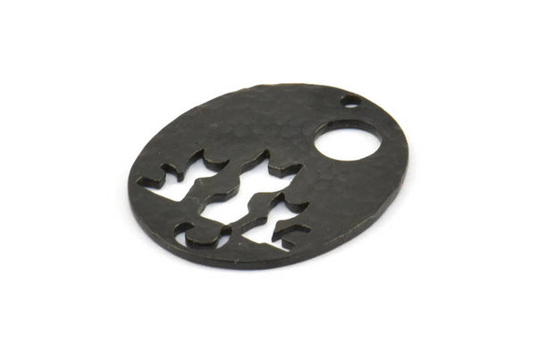 Black Cats Pendant, 2 Oxidized Brass Black Oval Cat Textured Pendants With 1 Hole, Earrings, Charms (28x23x1.1mm) BS 1910 S359