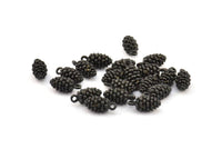 Black Cone Charm, 4 Oxidized Brass Black Pine Cone Charms With 1 Loop (16x7.5mm) U109 S356