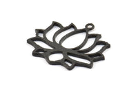 Lotus Flower Pendant, 2 Oxidized Brass Black Hammered Lotus Flower Textured Pendants With 1 Loop, Earrings, Charms(35x31x1.5mm) BS 1919 S348