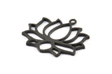 Lotus Flower Pendant, 2 Oxidized Brass Black Hammered Lotus Flower Textured Pendants With 1 Loop, Earrings, Charms(35x31x1.5mm) BS 1919 S348