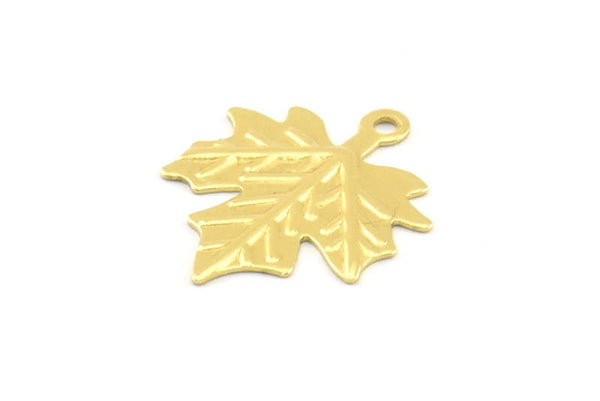 Brass Leaf Charm, 24 Raw Brass Leaf Charms With 1 Loop, Pendant, Findings (17x14.5x0.5mm) A0709