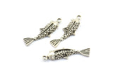 Antique Silver Koi Fish Charm, 6 Antique Silver Plated Brass Koi Fish Pendants, Jewelry Supplies, Findings (27x8mm) N0422