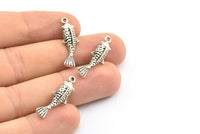 Antique Silver Koi Fish Charm, 6 Antique Silver Plated Brass Koi Fish Pendants, Jewelry Supplies, Findings (27x8mm) N0422
