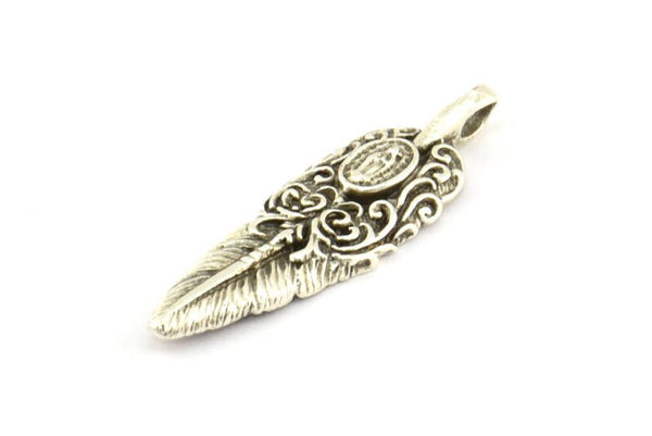 Antique Silver Feather Pendant , 2 Antique Silver Plated Feather Charms, Necklace Findings (32x10mm) S566
