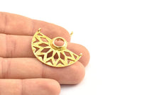 Brass Ethnic Pendant, 2 Raw Brass Semi Circle Pendants with 2 Loops and 1 Pad Setting (36x25x3x1mm) BS 1948
