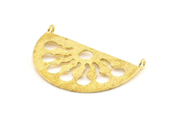 Brass Ethnic Pendant, 2 Raw Brass Semi Circle Pendant With 2 Loops (38x21x1mm) BS 1941