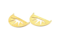 Lightning Ethnic Pendant , 2 Raw Brass Semi Circle Pendant With 2 Loops (38x22x0.9mm) BS 1949