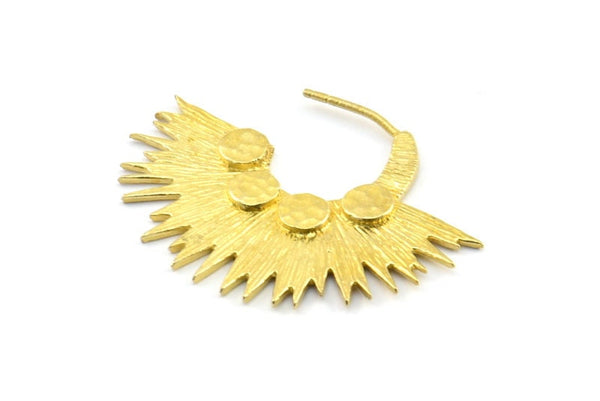Brass Sun Earring, 2 Raw Brass Textured Sunny Earrings (39.5x29x2mm) BS 2057