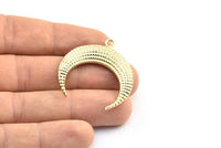 Gold Moon Charm, 1 Gold Plated Brass Textured Horn Charms, Pendant, Jewelry Finding (36x10.55x3.65mm) N0206 Q0429