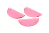 Pink Half Moon, 2 Glass Pink Semi Circle Blanks With 2 Holes (30x15x2mm) X060
