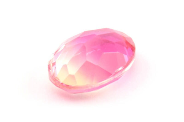 Cam Oval Boncuk, 2 Cam Pembe ve Beyaz Renkli Kabaşon Oval Boncuk (18x13x8mm) GG02
