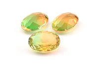 Glass Oval Bead, 2 Glass Yellow And Green Color Cabochon Oval Bead For Rings (18x13x8mm) GG03