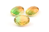 Glass Oval Bead, 2 Glass Yellow And Green Color Cabochon Oval Bead For Rings (18x13x8mm) GG03