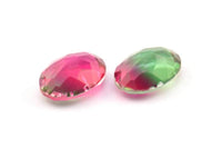 Glass Oval Bead, 2 Glass Pink And Green Color Cabochon Oval Bead For Rings (18x13x8mm) GG04