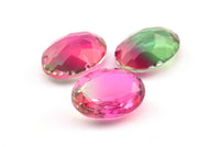 Glass Oval Bead, 2 Glass Pink And Green Color Cabochon Oval Bead For Rings (18x13x8mm) GG04