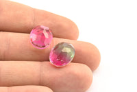 Glass Oval Bead, 2 Glass Pink And Green Color Cabochon Oval Bead For Rings (18x13x8mm) GG04
