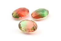 Glass Oval Bead, 2 Glass Green and Red Color Cabochon Oval Bead For Rings (18x13x8mm) GG05