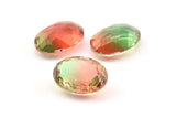 Glass Oval Bead, 2 Glass Green and Red Color Cabochon Oval Bead For Rings (18x13x8mm) GG05