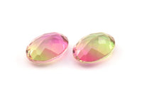 Glass Oval Bead, 2 Glass Pink And Light Green Color Cabochon Oval Bead For Rings (18x13x8mm) GG06