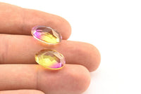 Glass Oval Bead, 2 Glass Yellow And Purple Color Cabochon Oval Bead For Rings (18x13x8mm) GG07