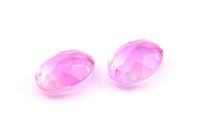 Glass Oval Bead, 2 Glass Pink And Lilac Color Cabochon Oval Bead For Rings (18x13x8mm) GG08