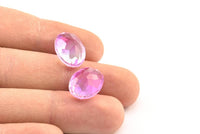 Glass Oval Bead, 2 Glass Pink And Lilac Color Cabochon Oval Bead For Rings (18x13x8mm) GG08