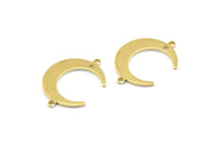 Brass Moon Charms, 24 Raw Brass Crescent Moon Charms With 1 Hole And 2 Loops, Pendants, Earrings, Findings (22x16.5x4.5x1mm) BS 2090