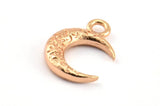 Rose Gold Moon Charm, 6 Rose Gold Plated Brass Textured Horn Charms With 1 Loop, Pendant, Jewelry Finding (12x4x3mm) N0335 Q0417