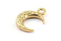 Gold Moon Charm, 6 Gold Plated Brass Textured Horn Charms With 1 Loop, Pendant, Jewelry Finding (12x4x3mm) N0335 Q0417