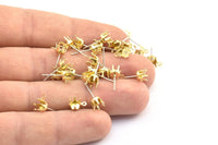 Earring Post Stud, 50 Stainless Steel Earring Posts With Raw Brass 5mm Pad And 1 Loop, Ear Studs E136