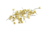 Earring Post Stud, 50 Stainless Steel Earring Posts With Raw Brass 3.5mm Pad And 1 Loop, Ear Studs E134