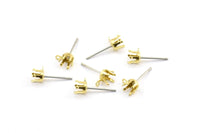 Earring Post Stud, 50 Stainless Steel Earring Posts With Raw Brass 4.5mm Pad And 1 Loop, Ear Studs E133