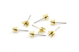 Earring Post Stud, 50 Stainless Steel Earring Posts With Raw Brass 4.5mm Pad And 1 Loop, Ear Studs E133