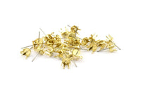 Earring Post Stud, 50 Stainless Steel Earring Posts With Raw Brass 7mm Pad And 1 Loop, Ear Studs E135