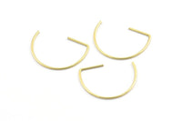 Brass Earring Wires, 24 Raw Brass D Shape Earring Wires (22x16x0.8mm) E109