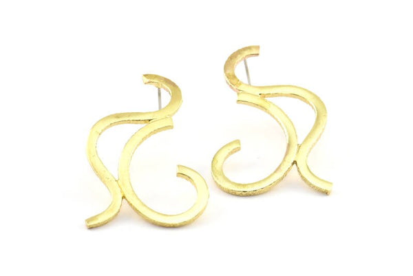Abstract Earring Findings, 2 Raw Brass Geometric Earring Findings  (40x25x1.6mm) BS 1972