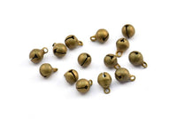 Brass Bell Charm, 100 Raw Brass Bell Bead Charms With 1 Loop (9x6mm) E085