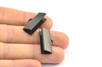 Choker Crimp Ends, 10 Oxidized Brass Black Large Ribbon Crimp Ends With Loop, Findings (25x10mm) A0041 S629