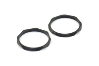 Black Faceted Ring, 6 Oxidized Brass Black Faceted Rings, Connectors (20mm) N0503 S471