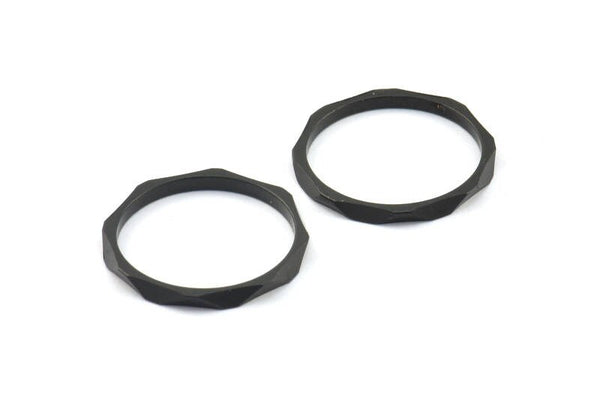 Black Faceted Ring, 6 Oxidized Brass Black Faceted Rings, Connectors (20mm) N0503 S471