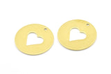 Brass Heart Necklace, 6 Raw Brass Heart Tags With 1 Hole, Findings, Charms (28x1mm) Y631 K631