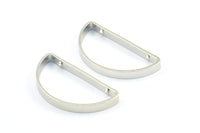 Silver Half Moon - 12 Silver Tone Semi Circle Connectors with 2 Holes (15x30x3x0.80mm) E170