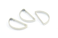Silver Half Moon - 12 Silver Tone Semi Circle Connectors with 2 Holes (15x30x3x0.80mm) E170