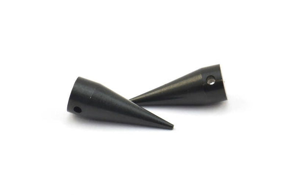 Black Spike Charm, 2 Oxidized Brass Black Long Spike Tribal Pendants (20x7mm) A0763 S632