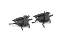 Tiny Bug Charm, 1 Oxidized Brass Black Bug Fly Insect Charm With 1 Loop (41x35mm) N0242 S642