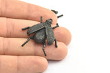 Tiny Bug Charm, 1 Oxidized Brass Black Bug Fly Insect Charm With 1 Loop (41x35mm) N0242 S642