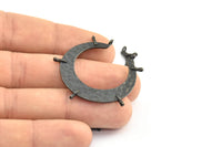 Hammered Crescent Pendant, 2 Oxidized Brass Black Hammered Crescent Pendants With 7 Loops (40x7.5x0.9mm) U077 S641