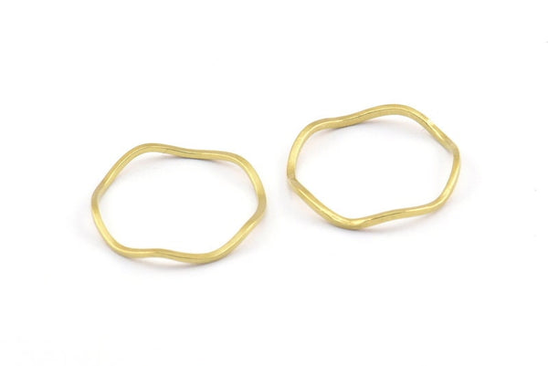 Brass Circle Rings, 24 Raw Brass Wavy Circle Rings, Charms (17x0.8x0.8mm) E189