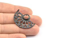 Black Ethnic Pendant, 2 Oxidized Brass Black Semi Circle Pendants with 2 Loops and 1 Pad Setting (36x25x3x1mm) BS 1948 S703